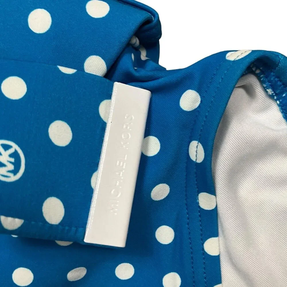 Michael Kors Swimsuit 6 Blue Polka Dot Belted Underwire One Piece Rockabilly Fun